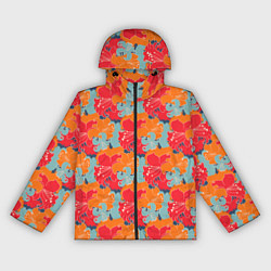 Ветровка с капюшоном женская Красные синие оранжевые лилии, цвет: 3D-черный