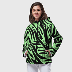 Ветровка с капюшоном женская Чёрно-зелёный полосками, цвет: 3D-черный — фото 2