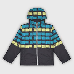 Ветровка с капюшоном женская Голубые и мятные квадраты на темном, цвет: 3D-белый