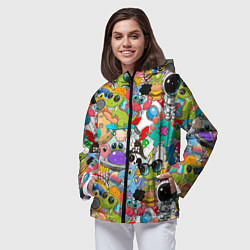Ветровка с капюшоном женская Разноцветные мультяшные персонажи, цвет: 3D-черный — фото 2