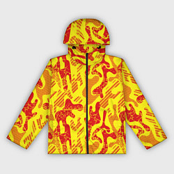 Ветровка с капюшоном женская Абстракция красный рисунок на желтом фоне, цвет: 3D-черный