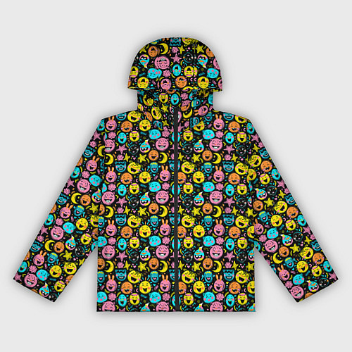 Женская ветровка Разноцветные забавные монстрики-эмодзи паттерн / 3D-Черный – фото 1