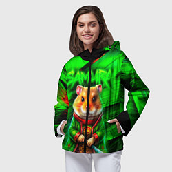 Ветровка с капюшоном женская Хомячок самурай, цвет: 3D-черный — фото 2