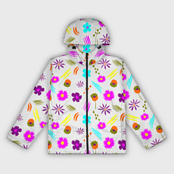 Ветровка с капюшоном женская Яркий цветочный узор-паттерн, цвет: 3D-черный