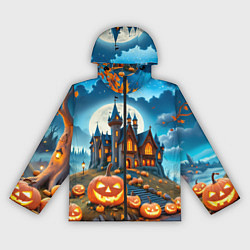 Ветровка с капюшоном женская Ночь Хэллоуина тыквы и замок, цвет: 3D-черный