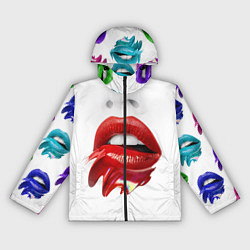 Ветровка с капюшоном женская Цветные губы, цвет: 3D-черный