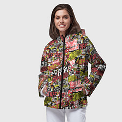 Ветровка с капюшоном женская Супер мото паттерн с надписями и черепками, цвет: 3D-черный — фото 2