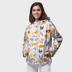 Ветровка с капюшоном женская Я люблю кошек и собак паттерн, цвет: 3D-белый — фото 2