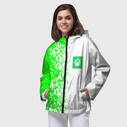 Ветровка с капюшоном женская Xbox кислотные зеленые краски, цвет: 3D-черный — фото 2