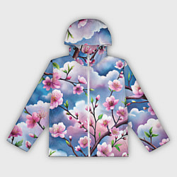 Ветровка с капюшоном женская Облака цветов сакуры, цвет: 3D-белый