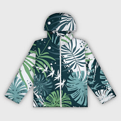 Ветровка с капюшоном женская Листья тропических джунглей абстракция, цвет: 3D-белый