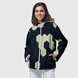 Ветровка с капюшоном женская Соты абстракция, цвет: 3D-белый — фото 2