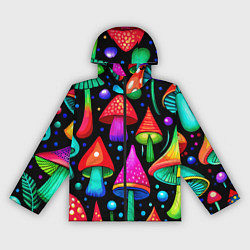 Ветровка с капюшоном женская Неоновые мухоморы в горошек, цвет: 3D-черный