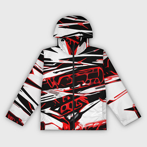 Женская ветровка Красно-чёрная агрессивная абстракция на белом фоне / 3D-Черный – фото 1