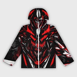 Ветровка с капюшоном женская Красно-белое абстрактное лицо на чёрном фоне, цвет: 3D-белый