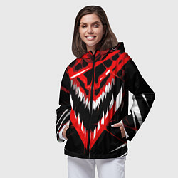 Ветровка с капюшоном женская Красно-белая пасть на чёрном фоне, цвет: 3D-черный — фото 2