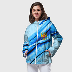 Ветровка с капюшоном женская Герб РФ соты текстура, цвет: 3D-белый — фото 2