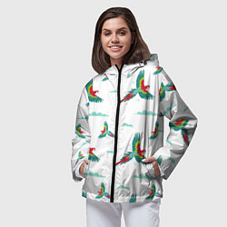 Ветровка с капюшоном женская Пара летящих попугаев ара, цвет: 3D-черный — фото 2