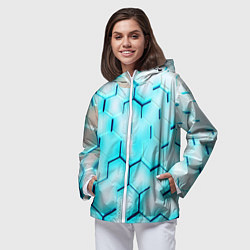 Ветровка с капюшоном женская Неоновая броня соты, цвет: 3D-белый — фото 2