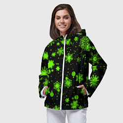 Ветровка с капюшоном женская Кислотные снежинки текстура, цвет: 3D-белый — фото 2