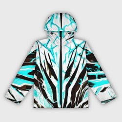 Ветровка с капюшоном женская Чёрно-голубая абстракция на белом фоне, цвет: 3D-черный