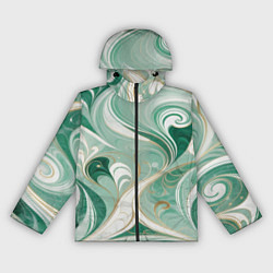 Ветровка с капюшоном женская Светло-зеленый узор с завитками, цвет: 3D-черный