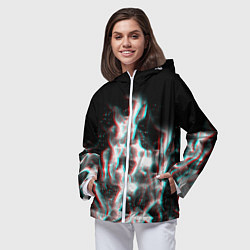 Ветровка с капюшоном женская Огонь глитч текстура, цвет: 3D-белый — фото 2