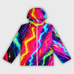 Ветровка с капюшоном женская Абстракция из неоновых молний - нейроарт, цвет: 3D-белый
