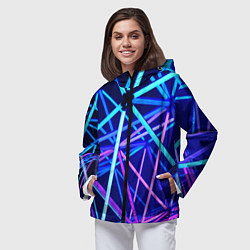Ветровка с капюшоном женская Неоновая текстура геометрия, цвет: 3D-черный — фото 2