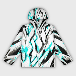 Ветровка с капюшоном женская Чёрно-голубые агрессивные полосы на белом фоне, цвет: 3D-белый