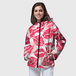 Ветровка с капюшоном женская Романтический отпечаток помады игривый макияж, цвет: 3D-черный — фото 2