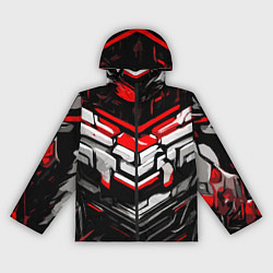 Ветровка с капюшоном женская Красно-белая агрессивная абстракция на чёрном фоне, цвет: 3D-черный