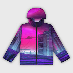 Ветровка с капюшоном женская Synthwave неоновый город, цвет: 3D-черный