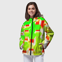 Ветровка с капюшоном женская Кислотные соты, цвет: 3D-черный — фото 2