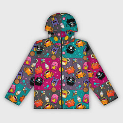 Ветровка с капюшоном женская Монстрики с крошечной едой, цвет: 3D-черный