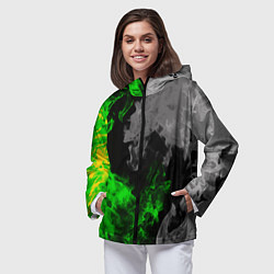 Ветровка с капюшоном женская Зелёный и чёрный огонь, цвет: 3D-черный — фото 2