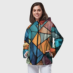 Ветровка с капюшоном женская Мозаика цветное стекло, цвет: 3D-черный — фото 2