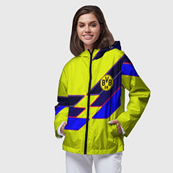 Ветровка с капюшоном женская Боруссиа текстура спорт, цвет: 3D-черный — фото 2