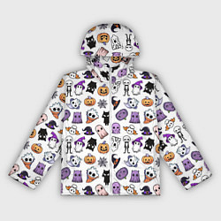 Ветровка с капюшоном женская Кавайный хэллоуин - призраки и черепа на белом фон, цвет: 3D-белый