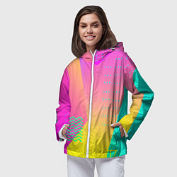 Ветровка с капюшоном женская Неоновая геометрия градиент, цвет: 3D-белый — фото 2