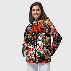 Ветровка с капюшоном женская Рыцари тамплиеры цербер и грифон, цвет: 3D-черный — фото 2