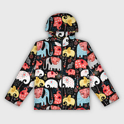 Ветровка с капюшоном женская Цветные слонята паттерн, цвет: 3D-черный