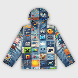 Ветровка с капюшоном женская Minecraft фигуры на пэчворк, цвет: 3D-белый