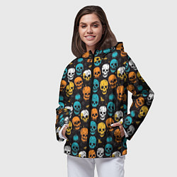 Ветровка с капюшоном женская Паттерн с черепами - грифика, цвет: 3D-черный — фото 2