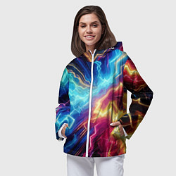 Ветровка с капюшоном женская Разряд неоновых молний - нейроарт, цвет: 3D-белый — фото 2