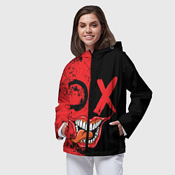 Ветровка с капюшоном женская Злобный смайлик с языком, цвет: 3D-черный — фото 2