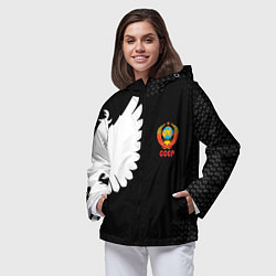 Ветровка с капюшоном женская СССР паттерн орёл, цвет: 3D-черный — фото 2
