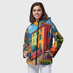 Ветровка с капюшоном женская Живопись яркие домики фовизм, цвет: 3D-черный — фото 2