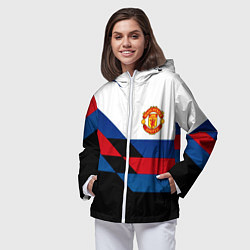 Ветровка с капюшоном женская Манчестер Юнайтед спорт текстура, цвет: 3D-белый — фото 2