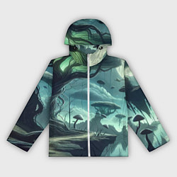 Ветровка с капюшоном женская Сказочный грибной лес на похожей планете - фантази, цвет: 3D-белый